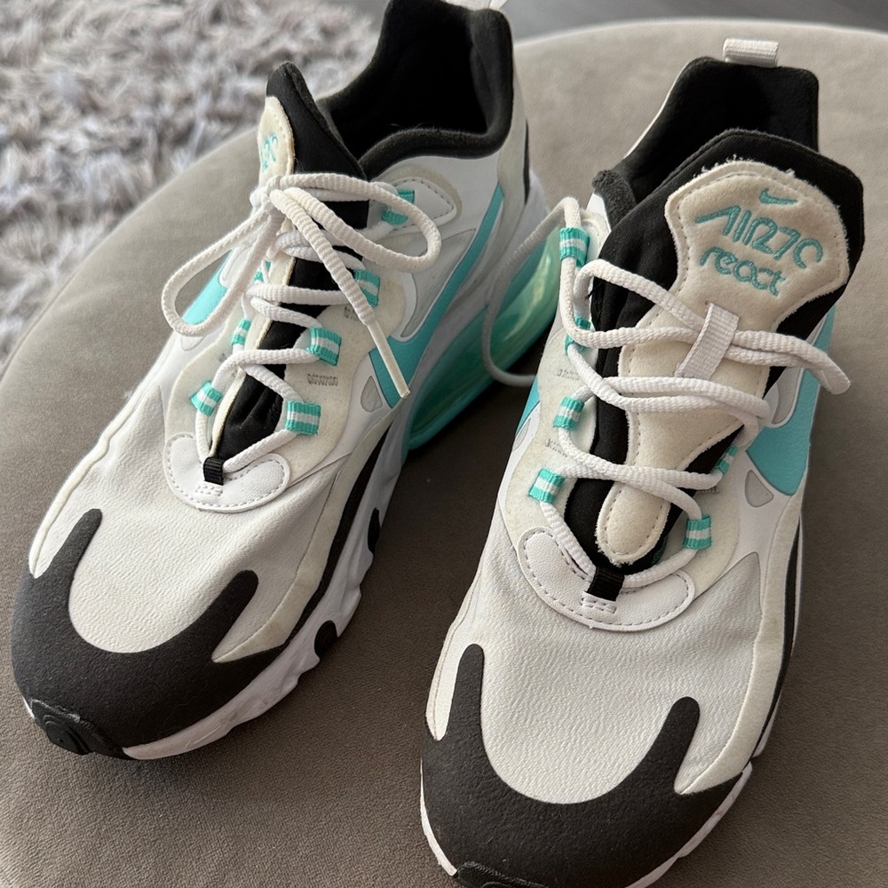 Nike Air Max 270 React in White and Black with Teal Highlights